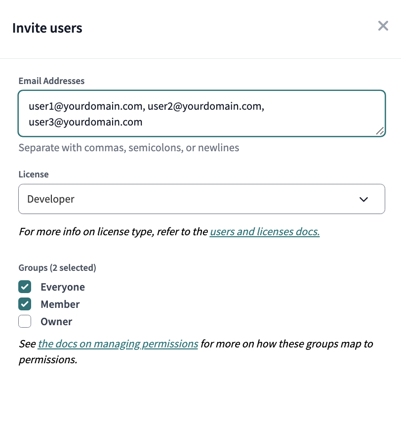 The invite users pane The invite users pane